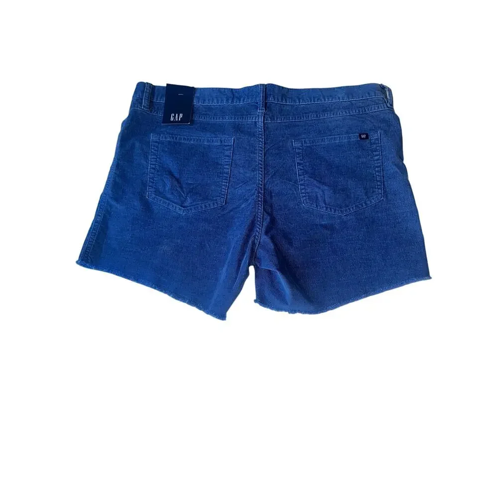 Gap Blue Corduroy Shorts Women’s 16 Frayed Hem Mid Rise Stretch coastal grandma